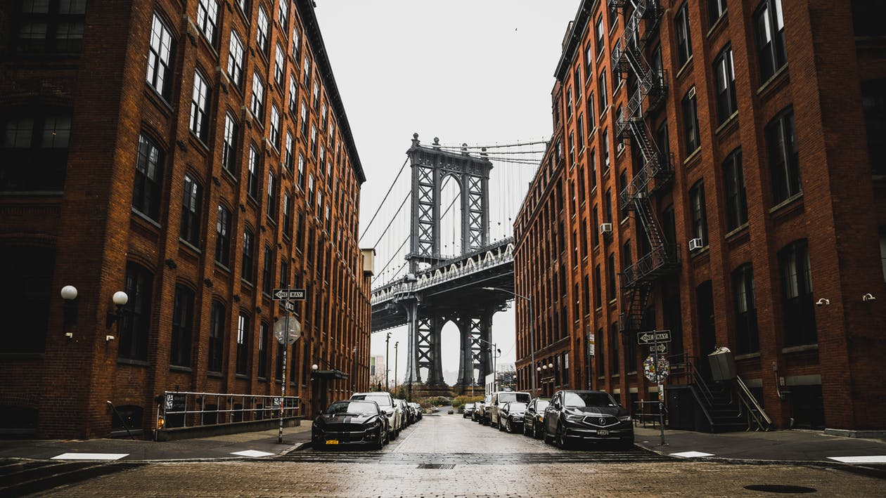 A Brooklyn street framing the Manhattan Bridge